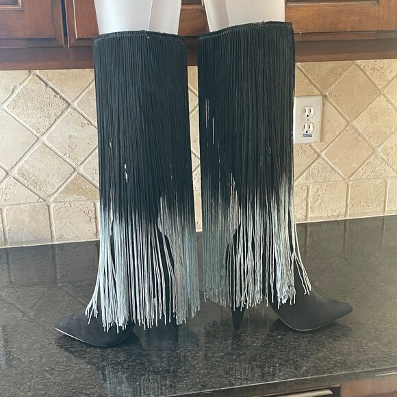 Size 7 Ombre String Pointy Toe Knee High Heeled Boots women’s - Picture 4 of 7